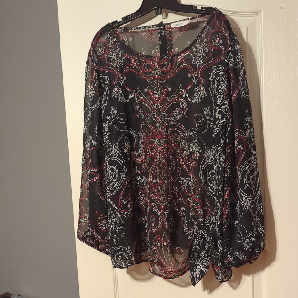 Ricki's Black and Red Patterned Sheer Blouse